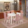 East West Furniture WEDA7-WHI-23 7 Piece Dinette Set Consists of a Rectangle Dining Table with Butterfly Leaf and 6 Polyester Fabric Chairs, Linen White view 2
