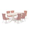 East West Furniture VADA7-LWH-23 7 Piece Dinette Set Contains an Oval Dining Table with Butterfly Leaf and 6 Polyester Fabric Upholstered Chairs, Linen White view 1