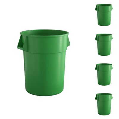 Krollen Industrial 5-Pack! 55 Gallon Green Round Commercial Trash Can, Perfect for Restaurant, Office, School, Garage, Backyard, Workshop, Warehouse