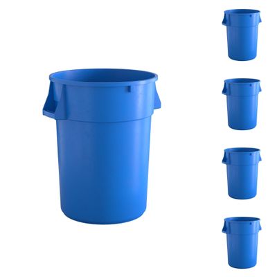 5-Pack! 44 Gallon Blue Round Commercial Trash Can, Perfect for Restaurant, Office, School, Garage, Backyard, Workshop, Warehouse