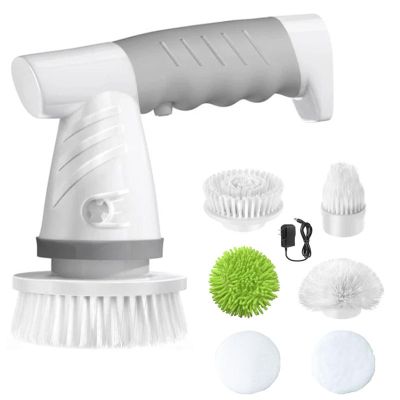 Electric Spin Scrubber, Electric Cleaning Brush Scrubber for Bathroom Electric Spin Cleaner with 4 Replaceable Shower Cleaning Brush Heads for Wall, Tile Floor, Bathtub, Toilet, Window (Color : Grey