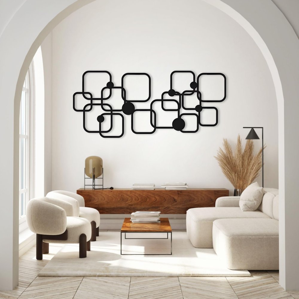 Abstract Metal Art, Geometric Wall Decor, Modern Living Room & Bedroom Decor (Black, 41 x 18 inch / 105 x 46 cm)