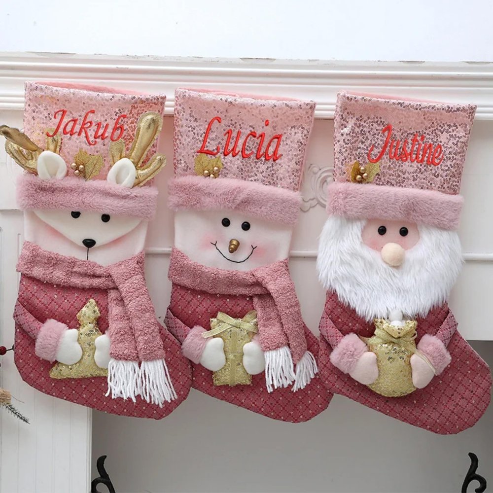 Personalized and Customized Christmas Decorations, Sequin Plush Decorations, Christmas Socks, Children's Candy Bag Decorations (Deer)