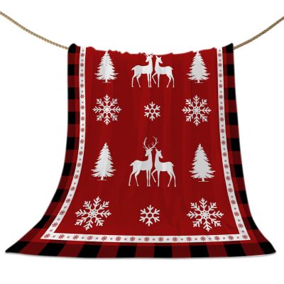 Christmas Throw Blanket Elk Deer Snowflake Blanket Soft Warm Cozy Flannel Fleece Blanket Reindeer Buffalo Plaid Checkered Christmas Blankets for Home Sofa Chair Beds Christmas Decoration 60" x 80"