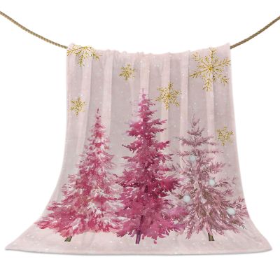 Christmas Throw Blanket Pink Pine Tree Blanket Soft Warm Cozy Flannel Fleece Blanket Gold Snowflake Christmas Blankets for Home Sofa Chair Beds Christmas Decoration 50" x 60"