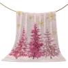 Christmas Throw Blanket Pink Pine Tree Blanket Soft Warm Cozy Flannel Fleece Blanket Gold Snowflake Christmas Blankets for Home Sofa Chair Beds Christmas Decoration 50" x 60" view 1