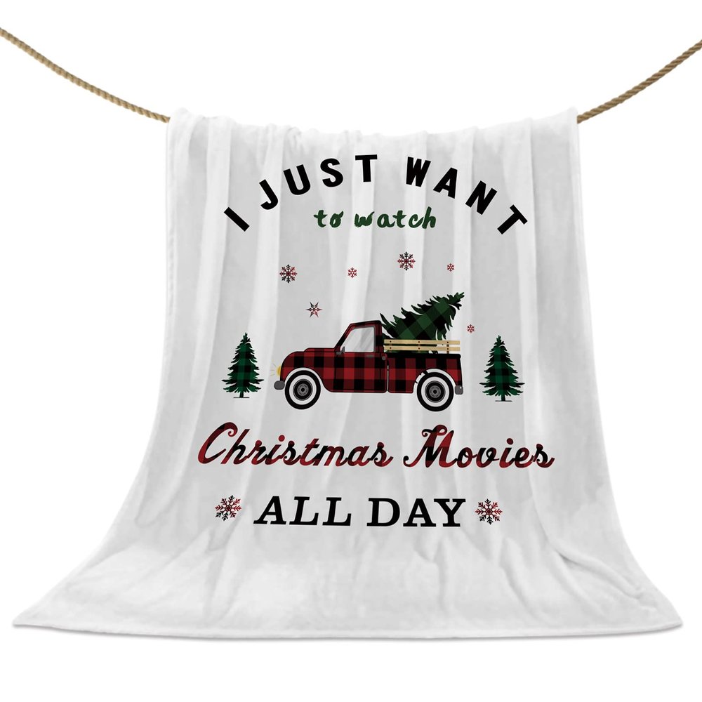 Christmas Throw Blanket Christmas Movies Watching Blanket Soft Warm Cozy Flannel Fleece Blanket Red Truck with Xmas Tree Christmas Blankets for Home Sofa Chair Beds Christmas Decoration 40" x 50"