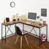 Daesar Corner Desk, Wood and Metal Writing Computer Desk in Brown view 1