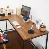 Daesar Corner Desk, Wood and Metal Writing Computer Desk in Brown view 4