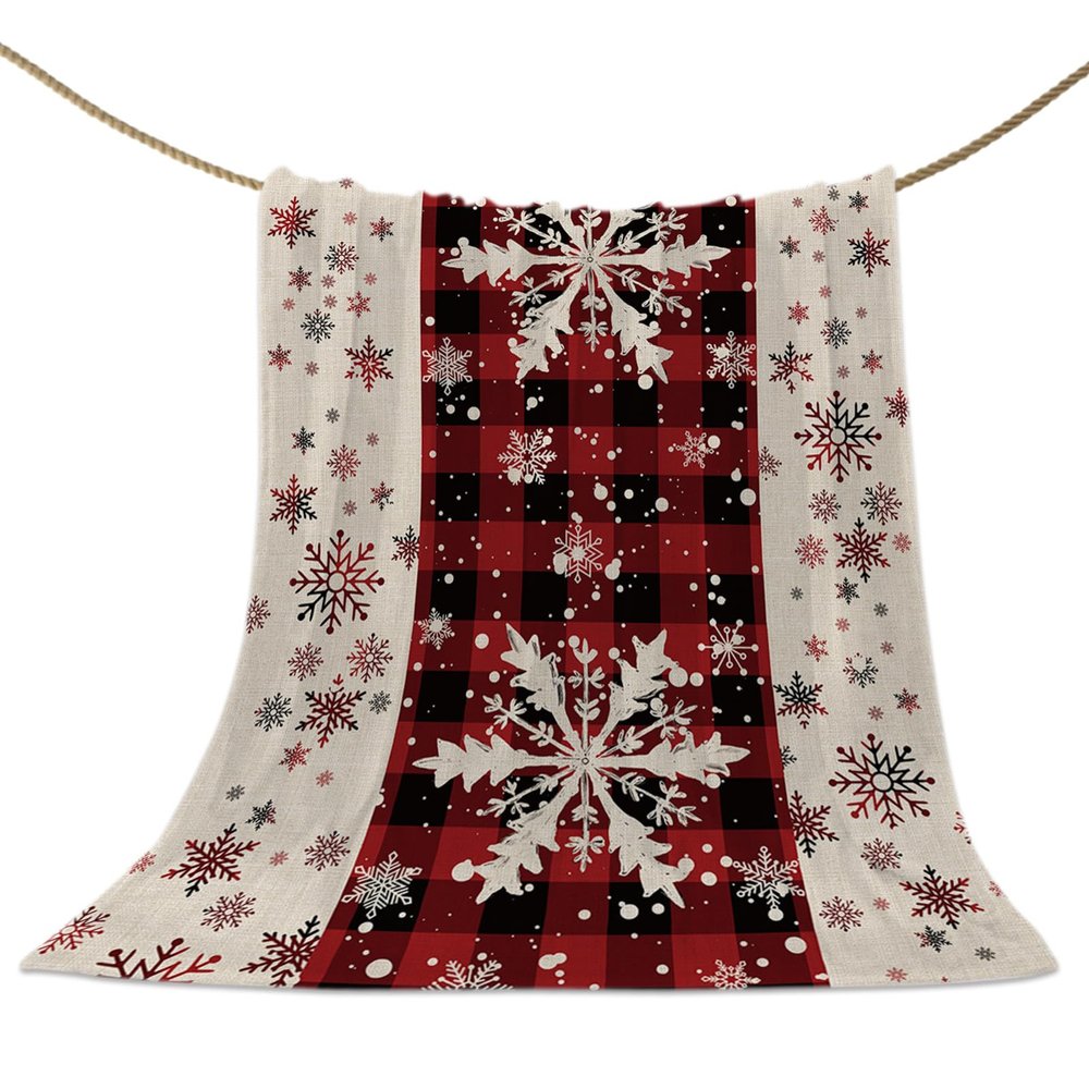 Christmas Throw Blanket Snowflake Blanket Soft Warm Cozy Flannel Fleece Blanket Red Black Buffalo Plaid Christmas Blankets for Home Sofa Chair Beds Christmas Decoration