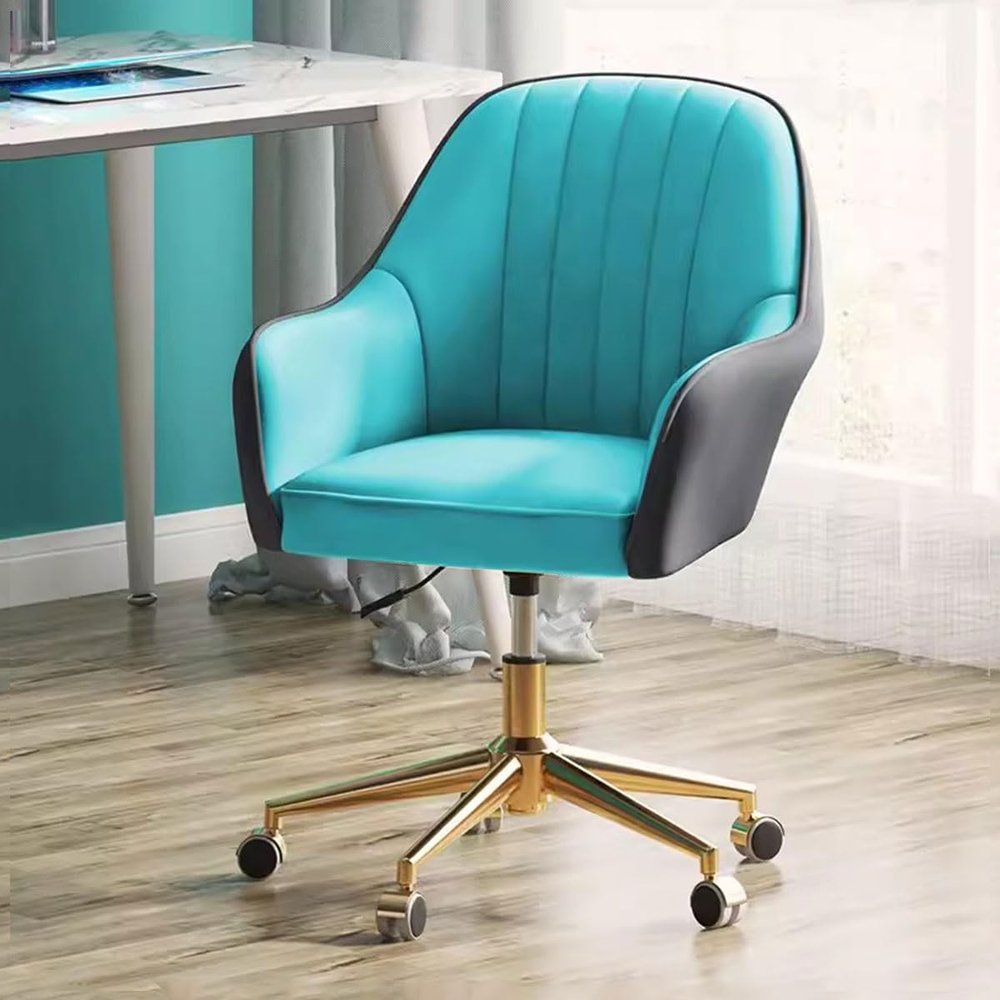 Computer Chair Makeup Vanity Chair 360 Swivel Chair Modern Leather Desk Chair for Office,Arm Chair Height Adjustable 10cm,Gold Steel Base Study Chair (Color : Orange Grey)