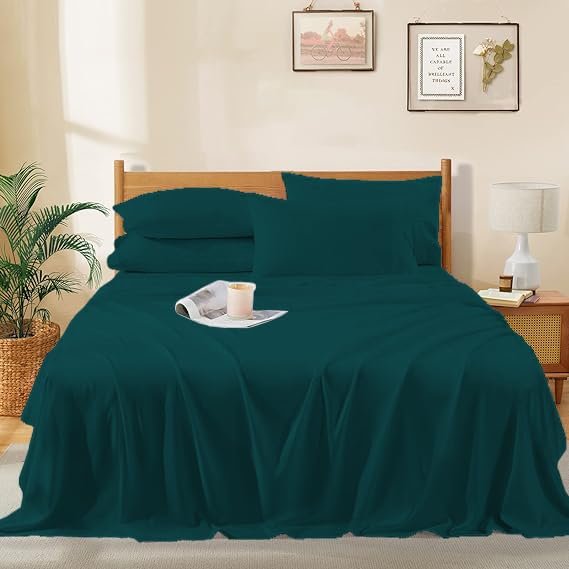 RECCI 4 Piece Sheet Set 100% Egyptian Cotton 1000 Thread Count Extra Super Soft Sateen Weave Bed Sheets 16" Inch Deep Pocket, California King Size - Teal Solid