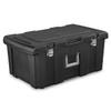 COEWK 23 Gallon Lockable Storage Tote Footlocker Toolbox Container Box with Wheels, Handles, Metal Hinges, and Latches, Black with Gray Clips view 1