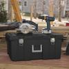 COEWK 23 Gallon Lockable Storage Tote Footlocker Toolbox Container Box with Wheels, Handles, Metal Hinges, and Latches, Black with Gray Clips view 3