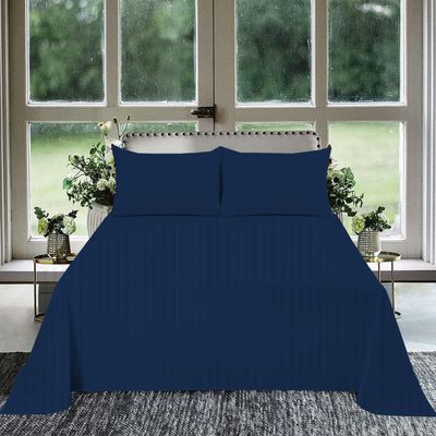 1000 Thread Count 100% Egyptian Cotton 1Pcs Flat Sheets, Twin XL Size (72"X102") Flat Sheet Sateen Weave for Soft & Silky - Navy Blue Stripe