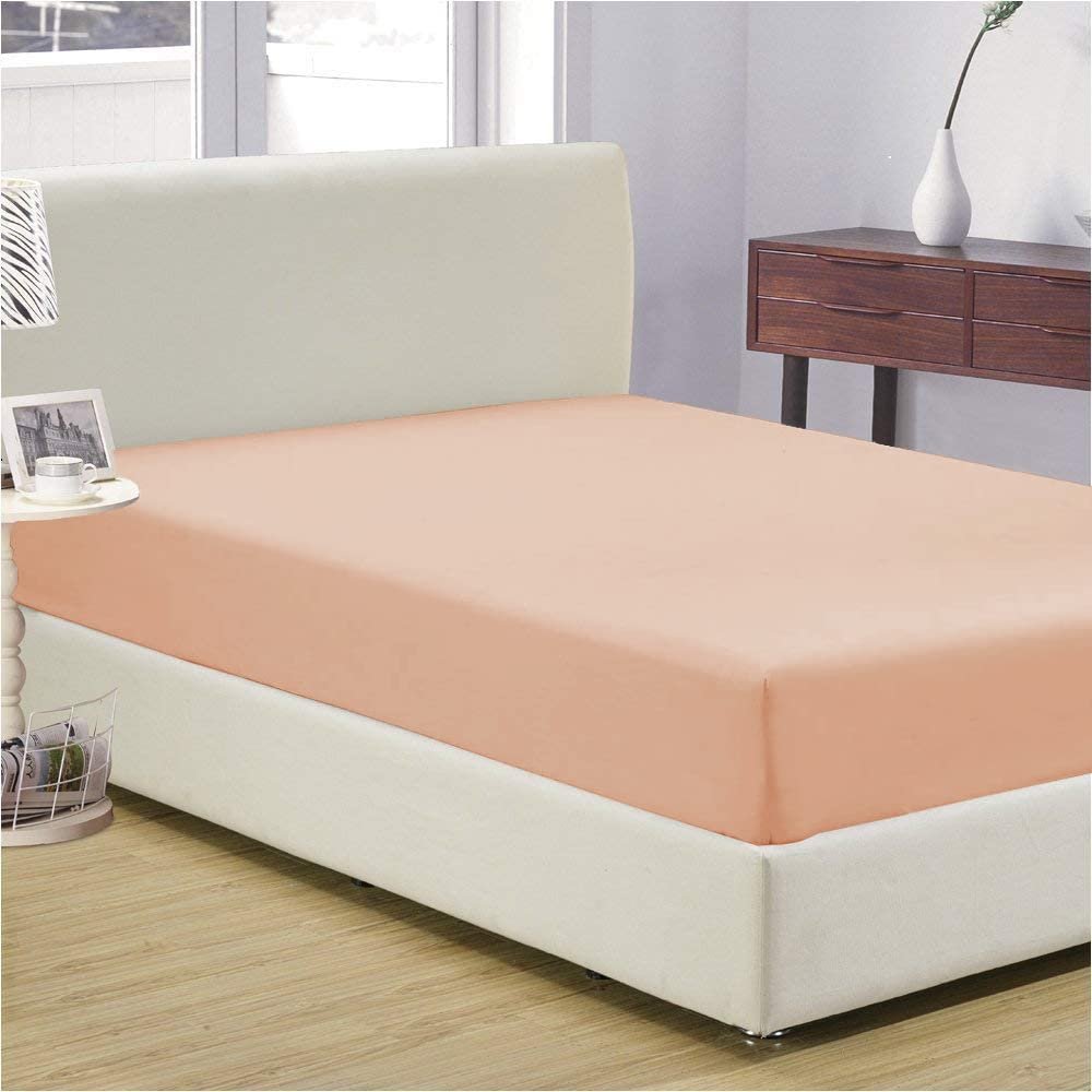 Luxury 1 Piece Fitted Sheet 100% Egyptian Cotton 1000 Thread Count - Twin Size - 18" Inch Deep Pocket, Pure Natural Cotton Sheet, Soft & Silky Sateen Weave - Blush Solid