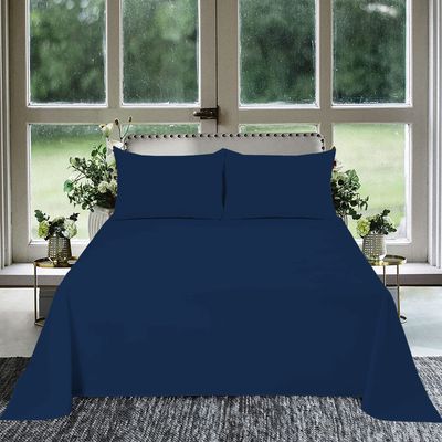 1000 Thread Count 100% Egyptian Cotton 1Pcs Flat Sheets, Queen Size (92"X102") Flat Sheet Sateen Weave for Soft & Silky - Navy Blue Solid