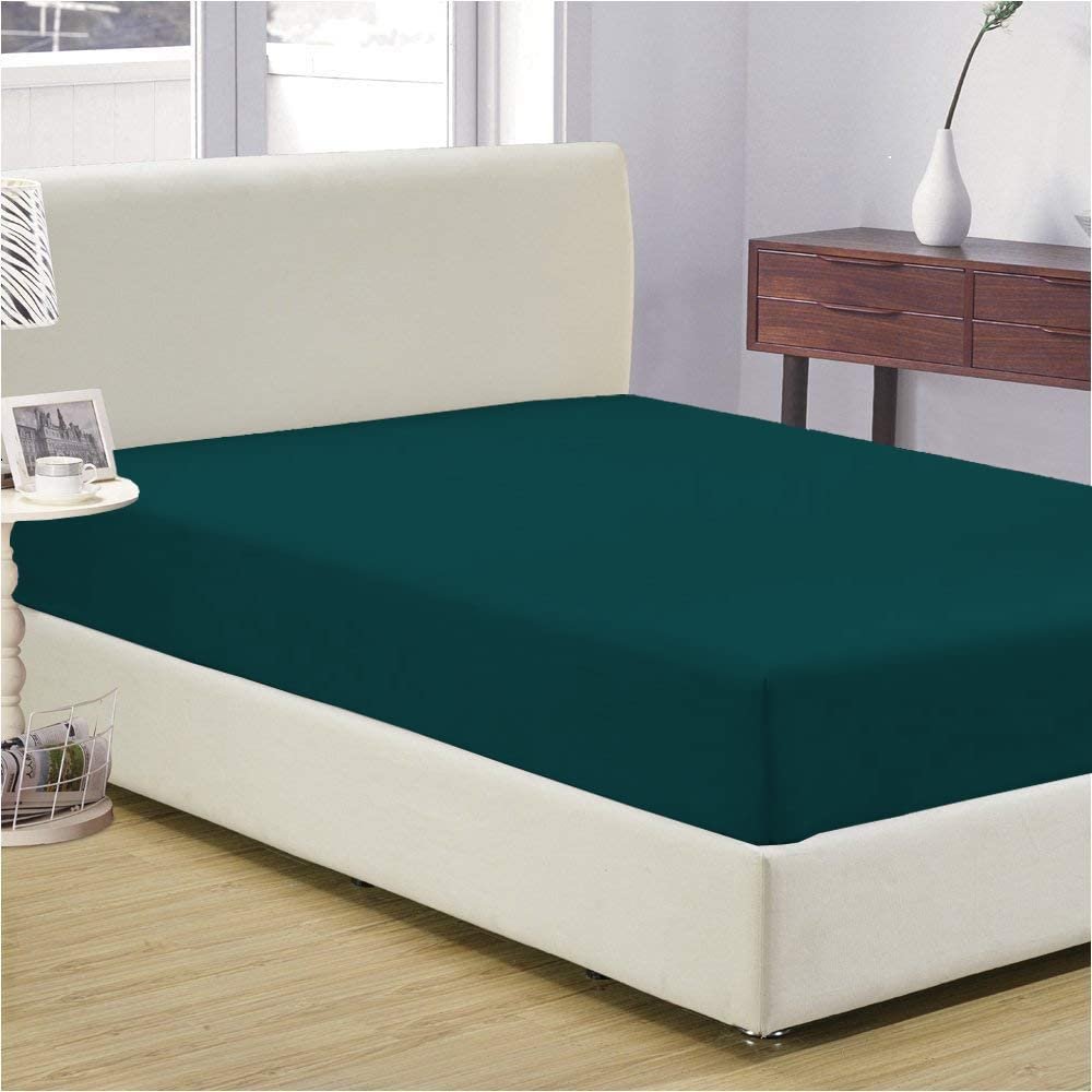 Luxury 1 Piece Fitted Sheet 100% Egyptian Cotton 1000 Thread Count - King Size - 18" Inch Deep Pocket, Pure Natural Cotton Sheet, Soft & Silky Sateen Weave - Teal Solid