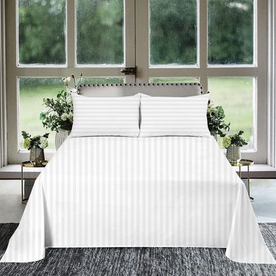 1000 Thread Count 100% Egyptian Cotton 1Pcs Flat Sheets, Full Size (81"X96") Flat Sheet Sateen Weave for Soft & Silky - White Stripe