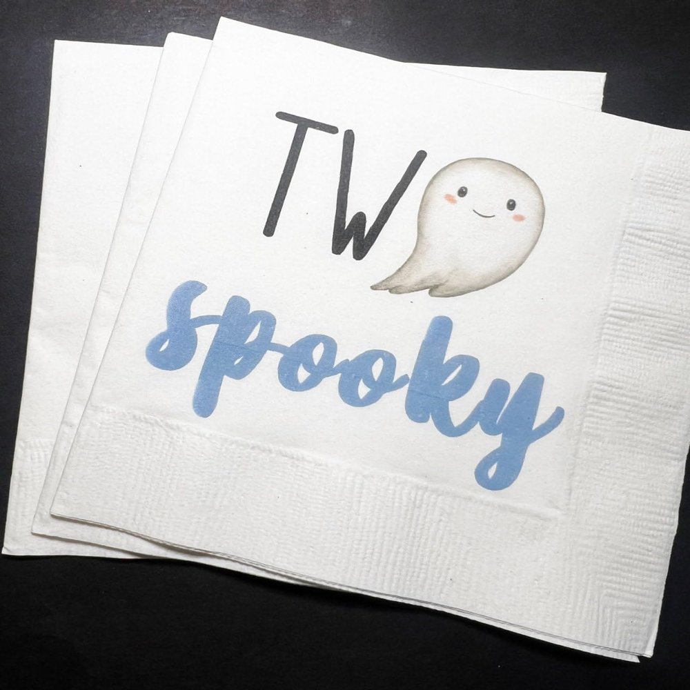 Two Spooky, Halloween Birthday Boo Day- Hey Boo Ghost Boy 2nd Birthday Party Spooktacular Dinner Napkins, Set of 25