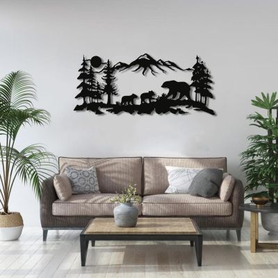Bear Metal Wall Decor, Metal Bear Family Art, Bear Family Wall Art, Metal Bear Decor, Bear and Forest, Wildlife Lover Gift, Farmhouse Art (40"W x 17"H / 100x44cm)