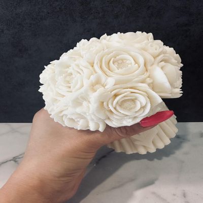 Huge Peony Bouqet Candle, 1.3 lb, Large Beeswax Candle, Wedding Candle, Aesthetic Candle, Birthday Candle, Organic Candle, Gift for Woman, Flower Candle (Coconut Lime Verbena, Large - White)