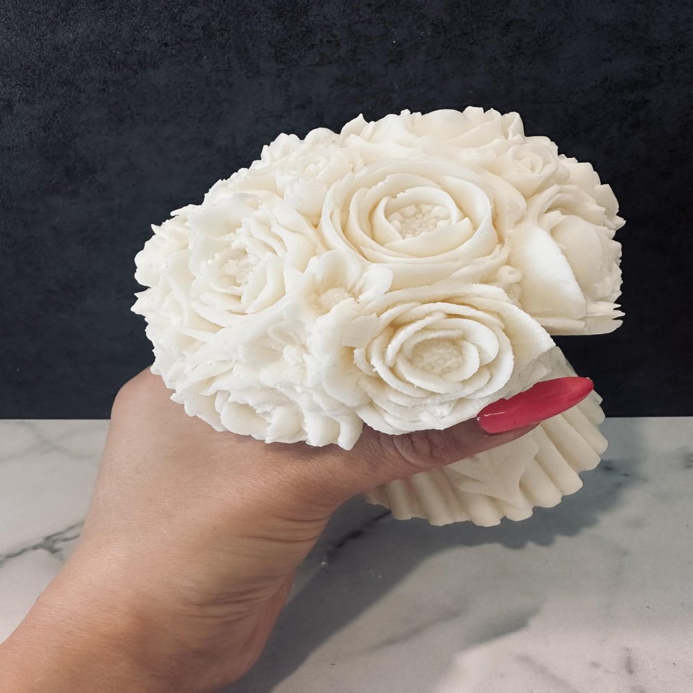 Huge Peony Bouqet Candle, 1.3 lb, Large Beeswax Candle, Wedding Candle, Aesthetic Candle, Birthday Candle, Organic Candle, Gift for Woman, Flower Candle (Coconut Lime Verbena, Large - White)