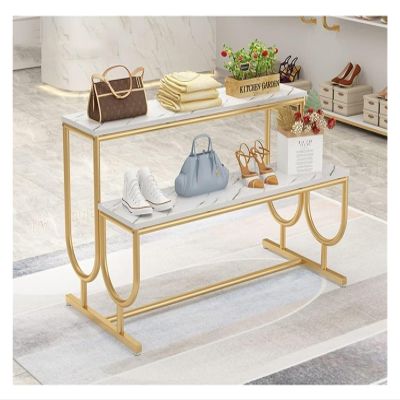 Clothes Rail Garment Rack Industrial Retail Display Tables, Standing Clothing Shoes Display Rack Stepped Display Stand Unit Storage Shelves, Garment/Handbag Display Stan ( Color : Gold , Size : 2level