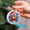 3D Style Christmas Monkey Ornament, Funny Cartoon Monkey Santa Ornament, Personalized Xmas Tree Hanging, Animal Lovers Gifts view 3