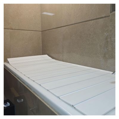 Bathtub Tray Folding PVC Bathtub Tray Bathtub Cover, Insulation Heat-Resistant Storage Bathe Board, Thickness 0.6CM Dust-Proof Tub Cover Shutter Bath Lid, Bearing 5kg Multifunctional (Color : White,
