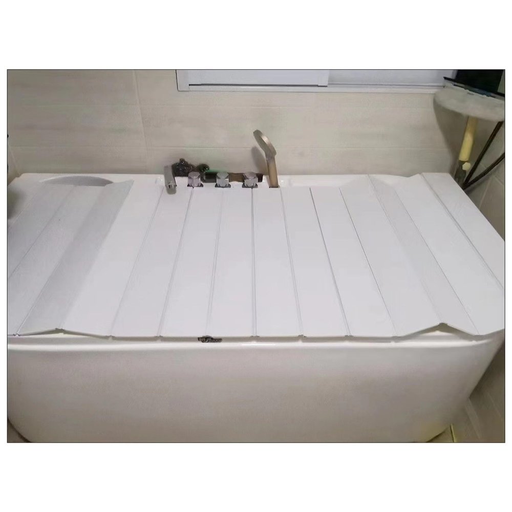 Bathtub Tray Foldable Bathtub Cover Bathtub Tray, 0.6cm Dustproof Waterproof Dust Board Bathtub Insulation Cover Bathtub Shelf for Placing Books, Wineglass, Shower Gel Multifunctional (Color : White