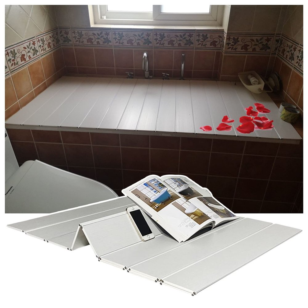 Bathtub Tray Folding PVC Plastic Bathtub Cover, Dust-Proof Bathtub Tray Insulation Cover, Waterproof Shutter Bath Lid, Length 150/160/170/180cm Multifunctional (Color : White, Size : 66x85x0.6cm)