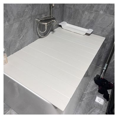 Bathtub Tray Folding Bathtub Cover Shutter Bath Lid Bathtub Tray, Multifunction Wood Grain Shutter Bath Lid Bathroom Shelf for Perfect Relaxation, 0.6cm Thick Multifunctional (Color : White, Size :