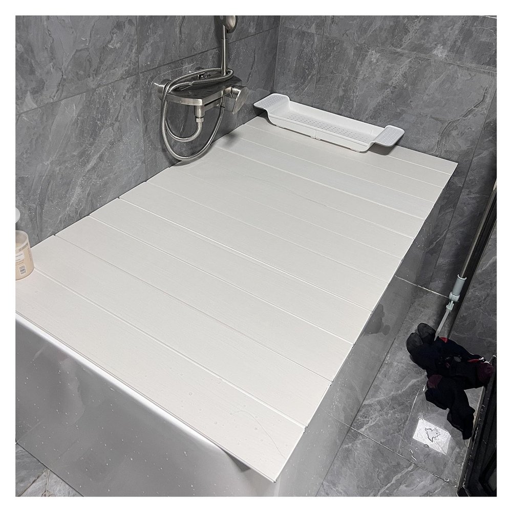 Bathtub Tray Folding Bathtub Cover Shutter Bath Lid Bathtub Tray, Multifunction Wood Grain Shutter Bath Lid Bathroom Shelf for Perfect Relaxation, 0.6cm Thick Multifunctional (Color : White, Size :