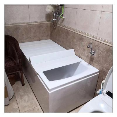 Bathtub Tray Folding PVC Bathtub Tray Bathtub Cover, Thickened 0.6cm Waterproof Shutter Bath Lid Dust Board White Bathtub Insulation Cover for Most Bathtubs, Bathtub Accessories Multifunctional (Colo