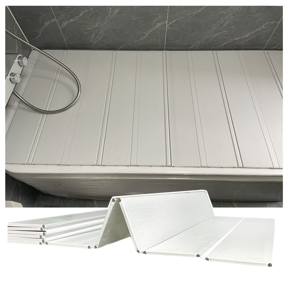 Bathtub Tray Folding Dust-Proof Bathtub Cover, Multifunction PVC Plastic Bathtub Tray, Durable Insulation Cover, Shutter Bath Lid for Bathroom Spa, 0.6cm Thickness Multifunctional (Color : White, Si