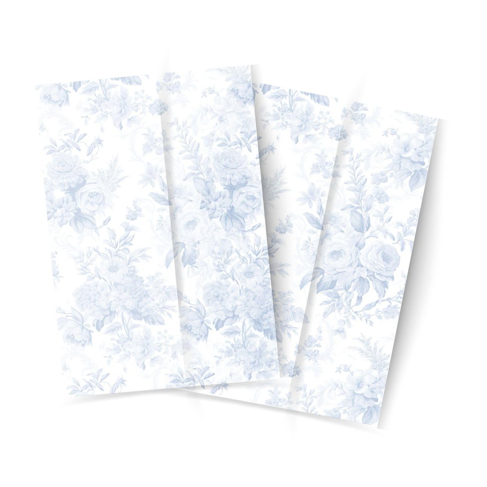 Pink Orchid Invitations French Blue Toile Vellum Wrap For 5 x 7 Wedding Invites and Cards (Set of 20)