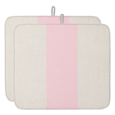 Christmas Pink Dish Drying Mat for Kitchen Counter, Absorbent Reversible Dish Drainer Rack Mats for Coffee Bar Mats 18''x24'' 2 PCS Country Rustic Geometric Stripes