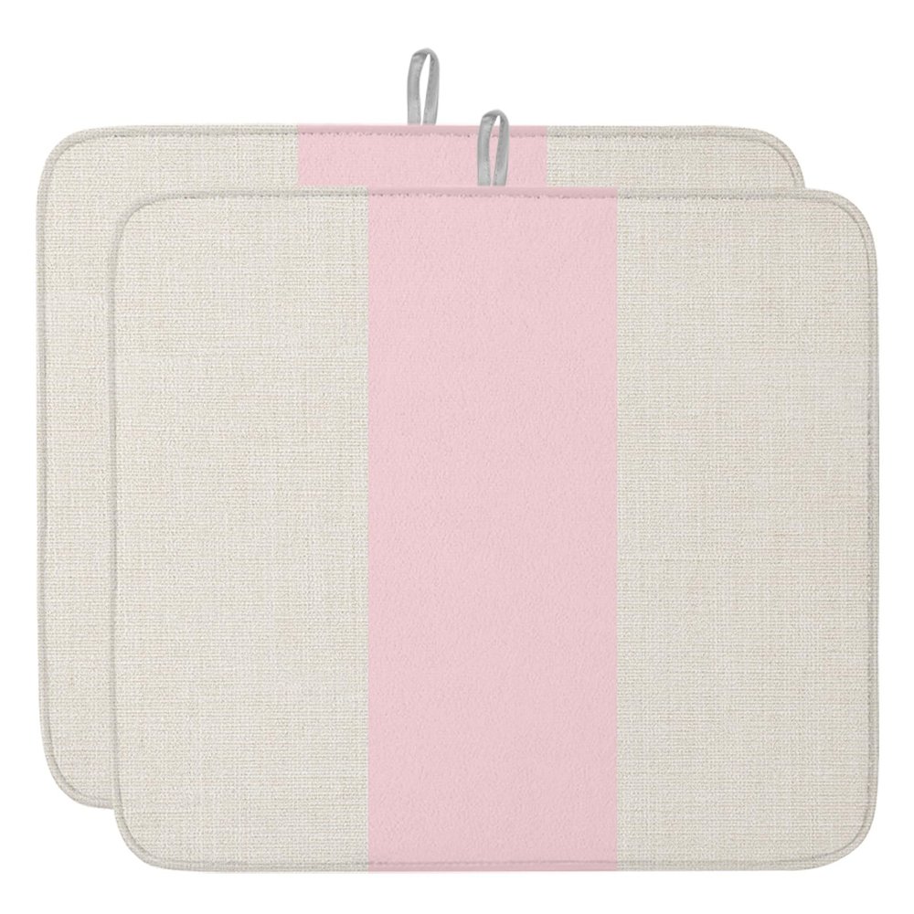 Christmas Pink Dish Drying Mat for Kitchen Counter, Absorbent Reversible Dish Drainer Rack Mats for Coffee Bar Mats 18''x24'' 2 PCS Country Rustic Geometric Stripes