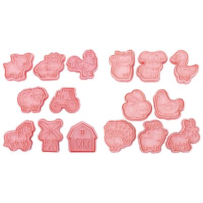 16Pcs Cartoon Farm Animals Biscuits Mold Cookie Stamps Set Fondant Biscuits Pastry Cookie Cutters For DIY Cake Baking Cookie Cutters For Baking Plastic