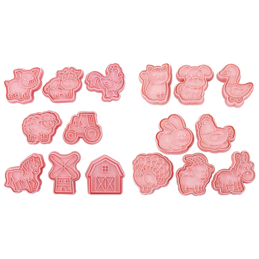 16Pcs Cartoon Farm Animals Biscuits Mold Cookie Stamps Set Fondant Biscuits Pastry Cookie Cutters For DIY Cake Baking Cookie Cutters For Baking Plastic