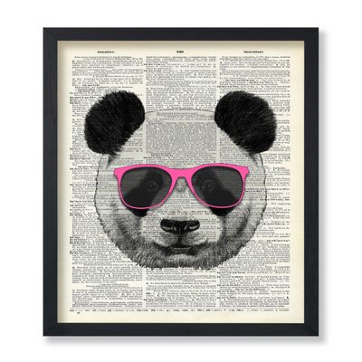 Poster Master Dictionary Art Poster - Panda in Pink Glasses Print - Panda Art - Gift for Men, Women & Animal Lover - Funny Wall Decor for Bedroom, Living Room or Kid's Room - 8x10 UNFRAMED Wall Art