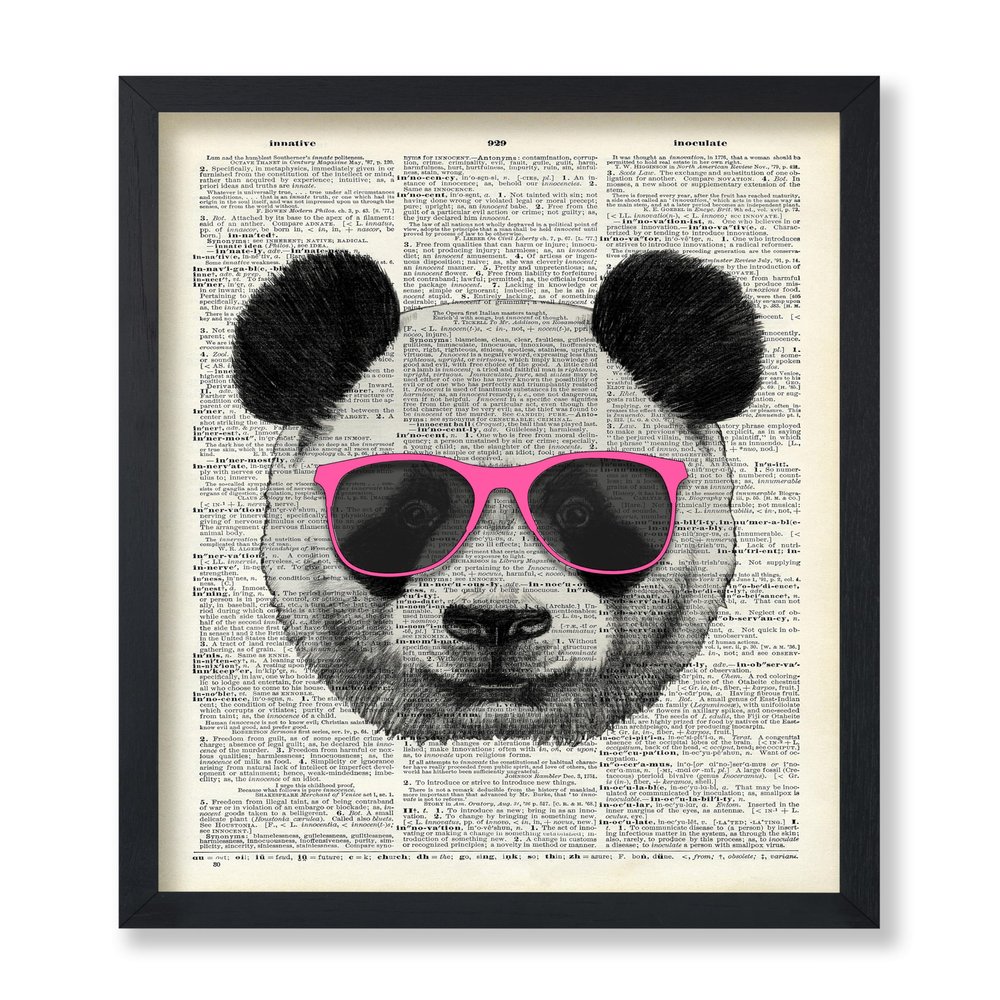 Poster Master Dictionary Art Poster - Panda in Pink Glasses Print - Panda Art - Gift for Men, Women & Animal Lover - Funny Wall Decor for Bedroom, Living Room or Kid's Room - 8x10 UNFRAMED Wall Art