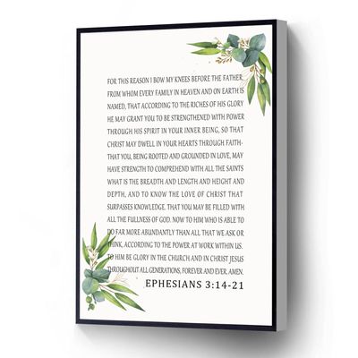 Ephesians 3 14-21Modern Canvas Wall Art Botanical Scripture Poster Christian Print For Living Room Bedroom Office School Wall Decor Ready To Hang(Wood Framed 12" X 16")