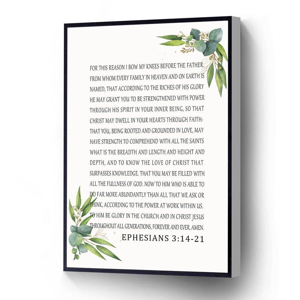 Ephesians 3 14-21Modern Canvas Wall Art Botanical Scripture Poster Christian Print For Living Room Bedroom Office School Wall Decor Ready To Hang(Wood Framed 12" X 16")