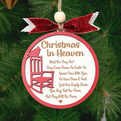 Christmas in Heaven with Chair Ornaments, Cardinal Christmas Ornament, Sympathy Gifts for Loss of Loved Ones, Memorial Christmas Ornament for Grandpa Grandma Dad Mom (S04)