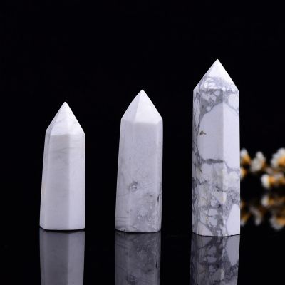 AtkitS Beautiful 1pc Crystal Hexagonal Prism Natural Rose Quartz Wand Energy Amethyst Tower Home Furnishing Decoration (Color : Howlite, Size : 6-7cm)