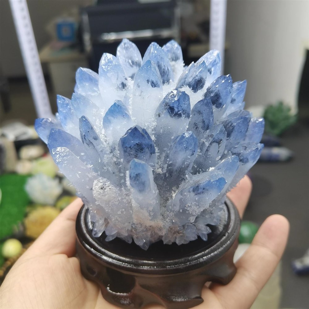 AtkitS Beautiful Blue Ghost Phantom Quartz Crystal Cluster Specimen Home Office Decoration Gift (Size : 450-500g)