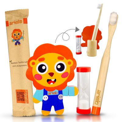 Arielo Lion Toothbrush Holder - Kids Toothbrush with Timer - Autism & Sensory Kids (Leo)