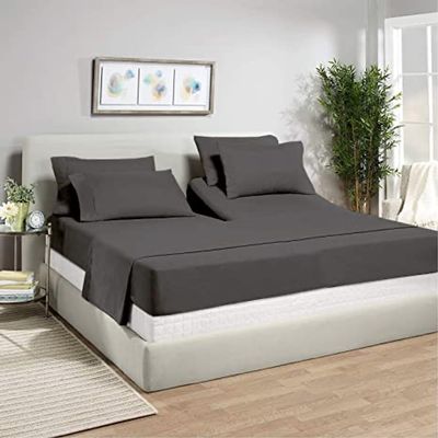 Split TOP King Sheets, 4 piece set - Hotel Luxury Sheets for Top Split King Bed, Super soft breathable and cooling for adjustable mattresses 1800 Threads (Gray, Top Split King(28"-34"))